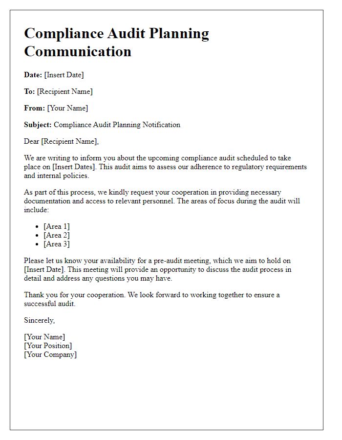 Letter template of compliance audit planning communication