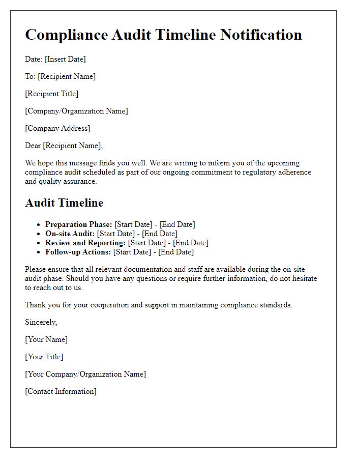 Letter template of compliance audit timeline notification