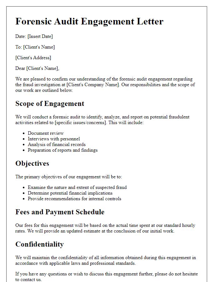 Letter template of forensic audit engagement for fraud investigation