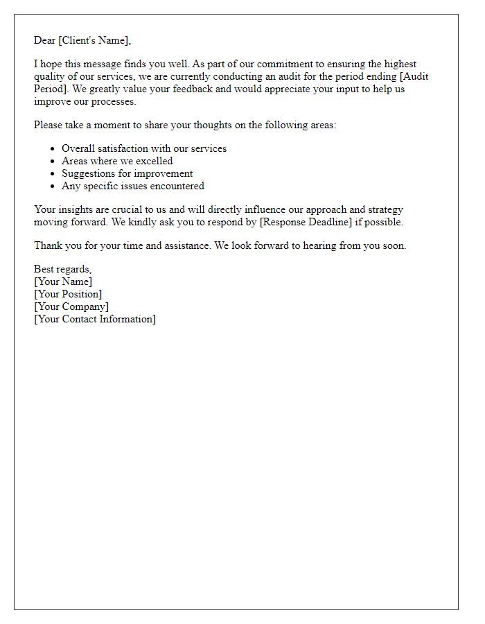 Letter template of audit feedback request for client input