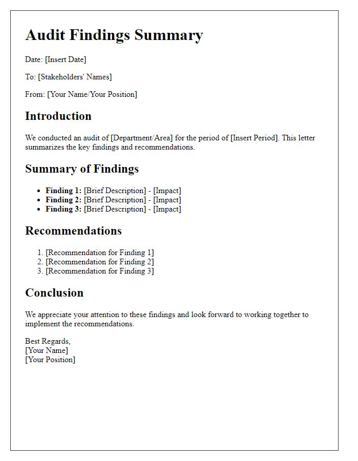 Letter template of audit findings summary for stakeholders