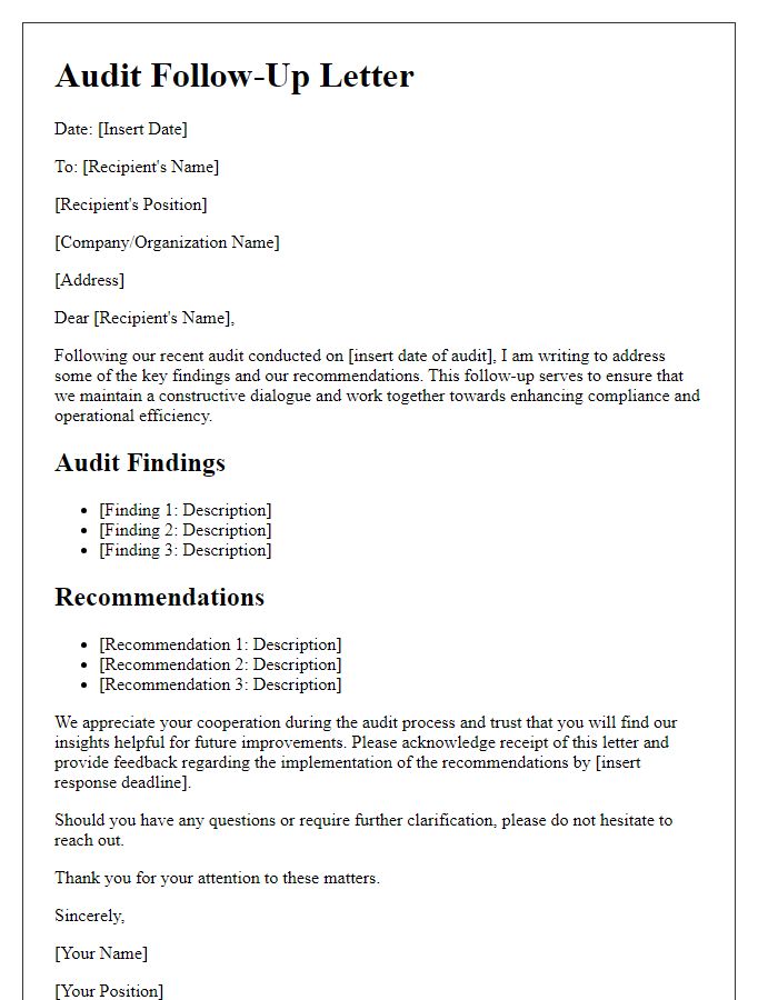 Letter template of audit follow-up communication after review