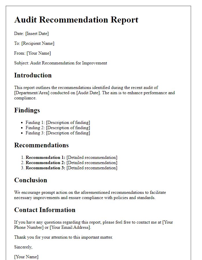 Letter template of audit recommendation report for improvement