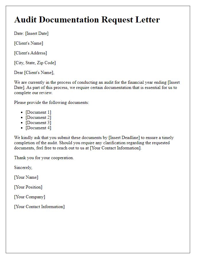 Letter template of audit request for documentation from clients