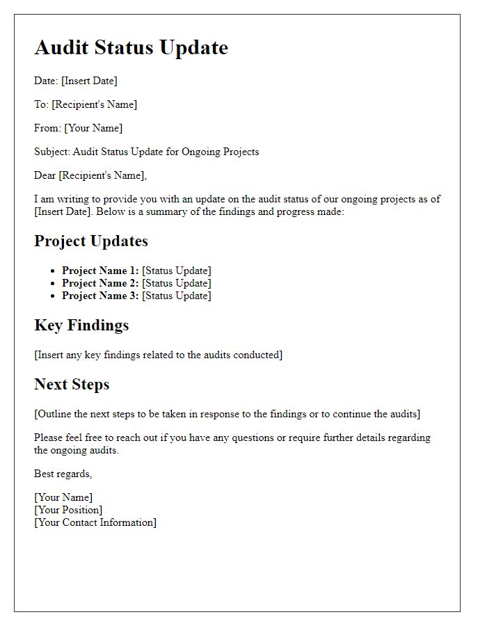 Letter template of audit status update for ongoing projects