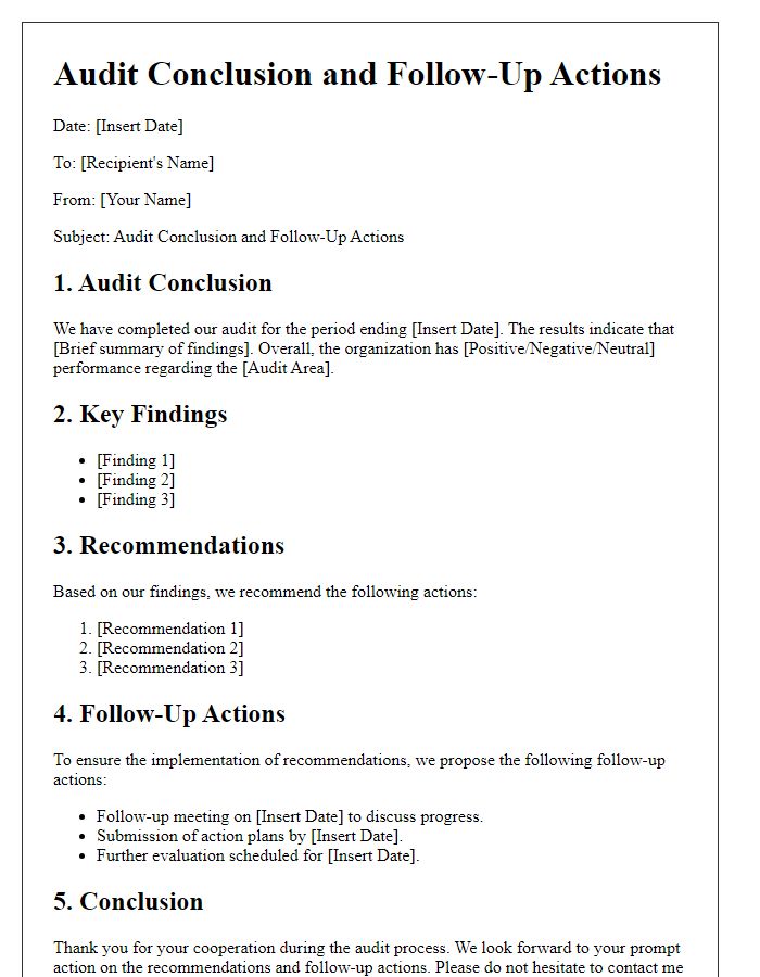 Letter template of audit conclusion and follow-up actions