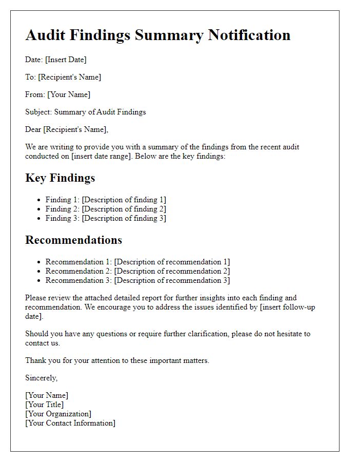 Letter template of audit findings summary notification