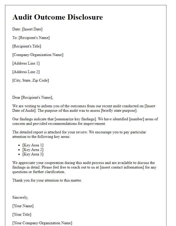 Letter template of audit outcome disclosure