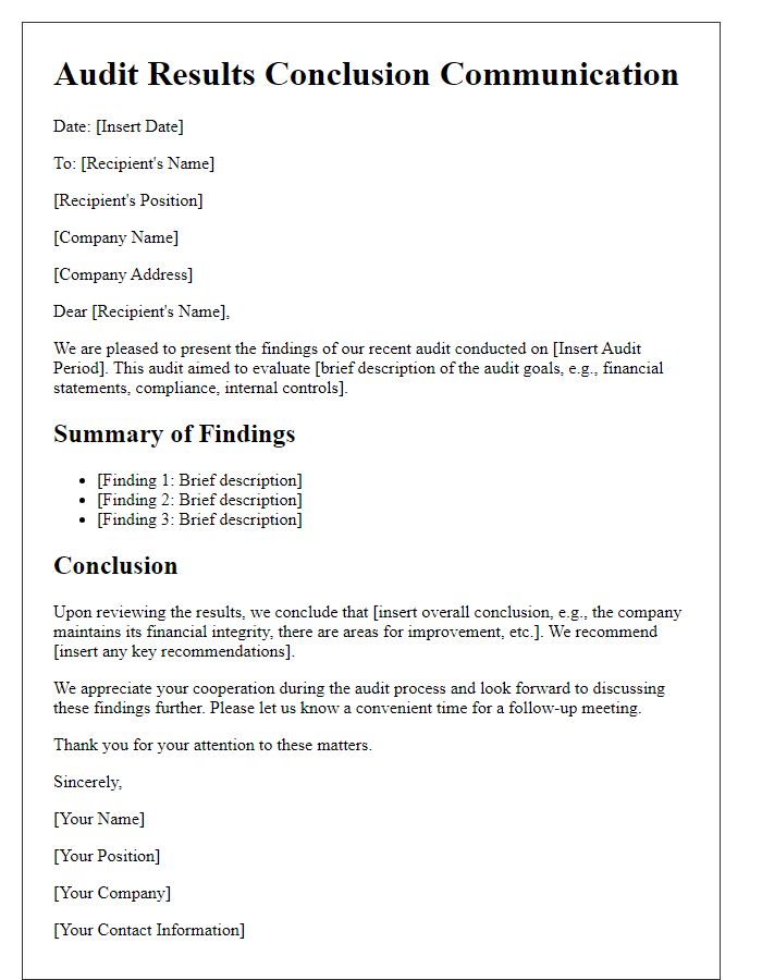 Letter template of audit results conclusion communication