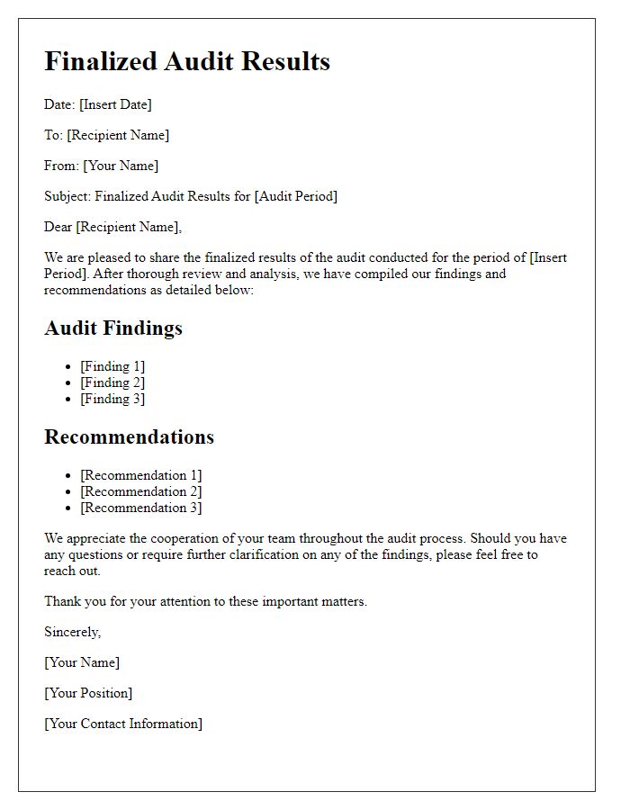 Letter template of finalized audit results sharing