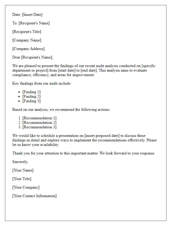 Letter template of audit analysis presentation