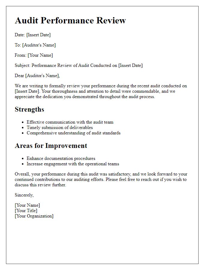 Letter template of audit performance review