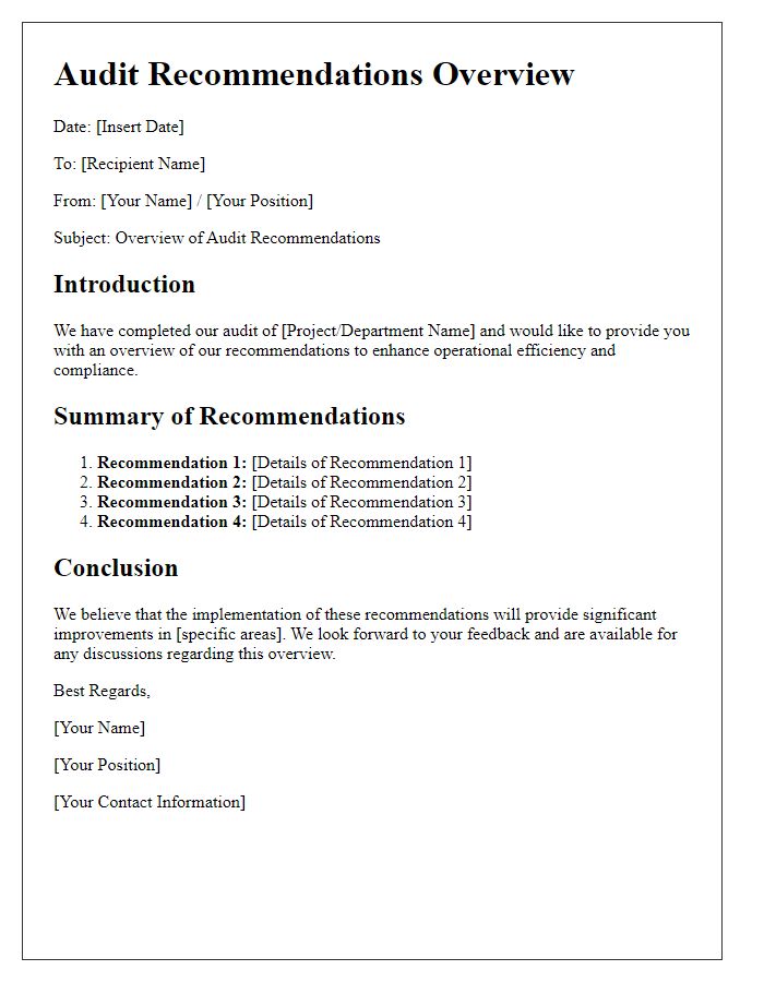 Letter template of audit recommendations overview