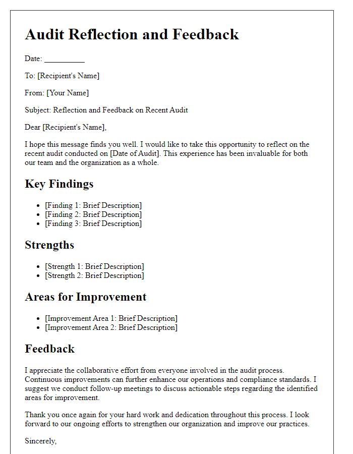 Letter template of audit reflection and feedback