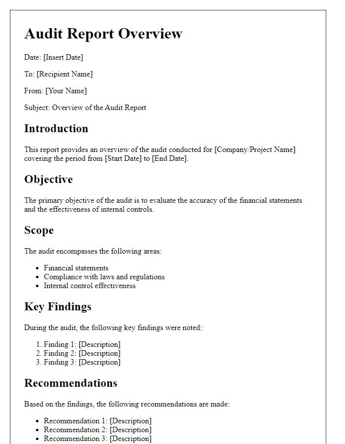 Letter template of audit report overview