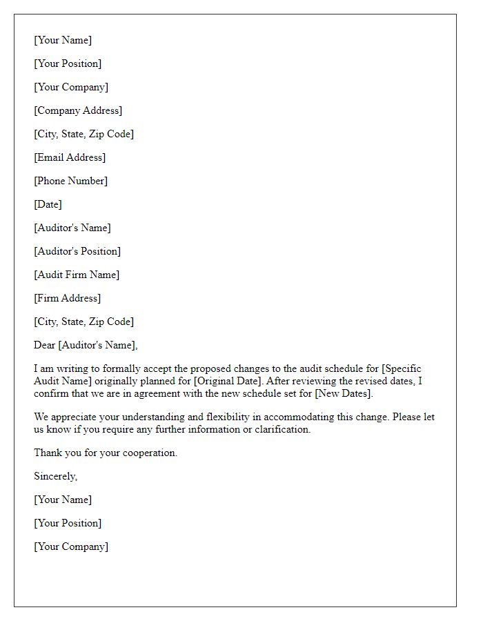 Letter template of acceptance for changed audit schedule