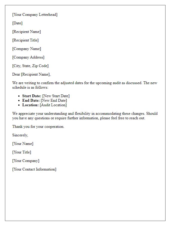 Letter template of confirmation for adjusted audit dates