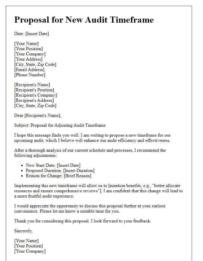 Letter template of proposal for new audit timeframe