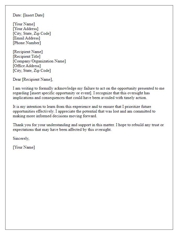 Letter template of acknowledgement for failing to act on a chance