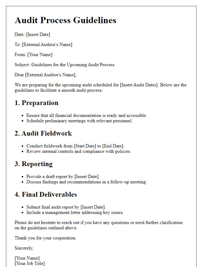 Letter template of audit process guidelines for external auditors