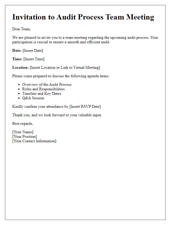 Letter template of audit process invitation for team meeting