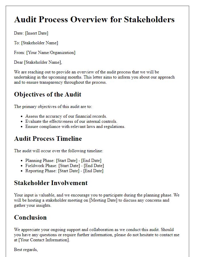 Letter template of audit process overview for stakeholders