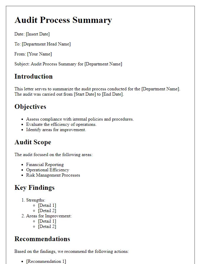 Letter template of audit process summary for department heads