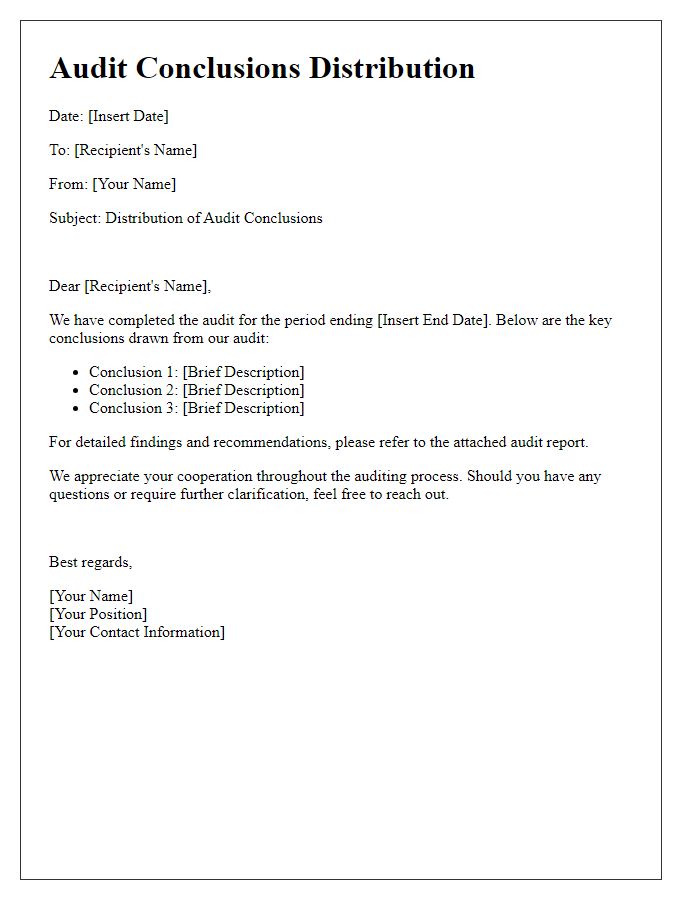 Letter template of audit conclusions distribution.