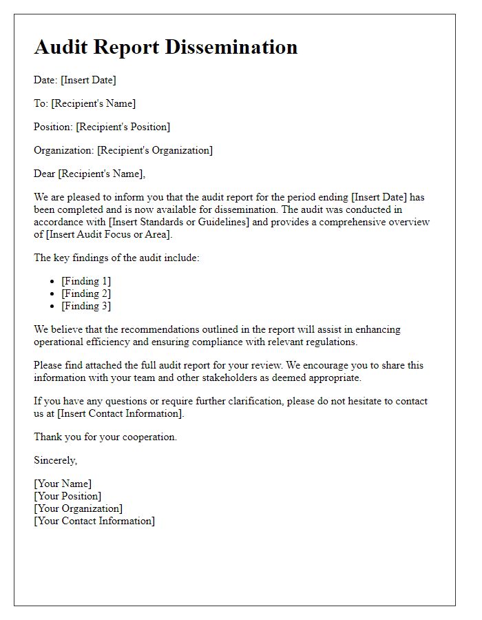 Letter template of audit report dissemination.