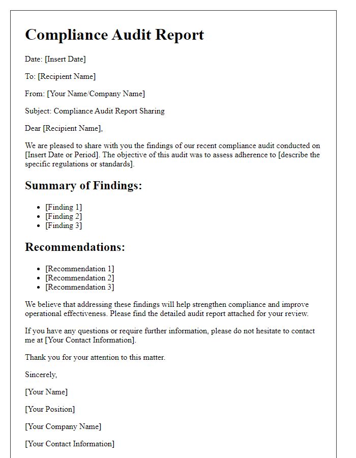 Letter template of compliance audit report sharing.