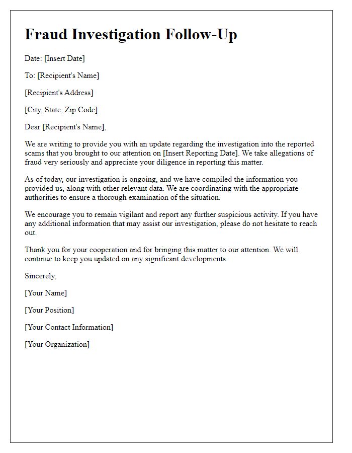 Letter template of fraud investigation follow-up for reported scams.