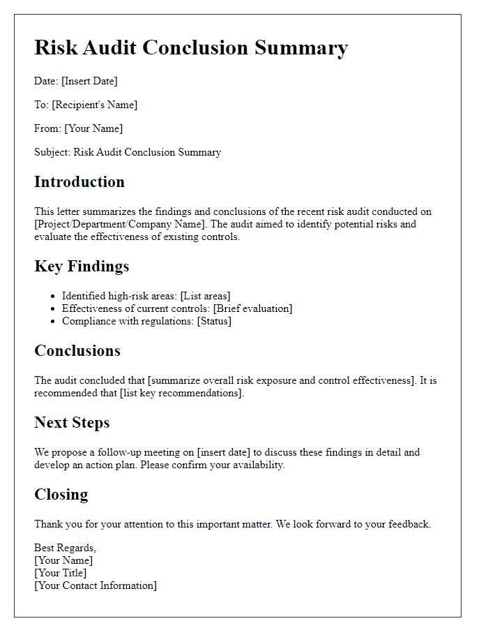 Letter template of risk audit conclusion summary