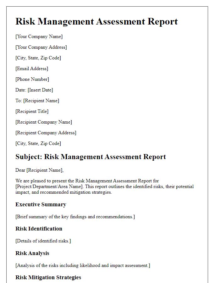 Letter template of risk management assessment report