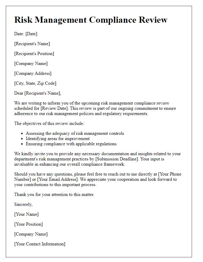 Letter template of risk management compliance review