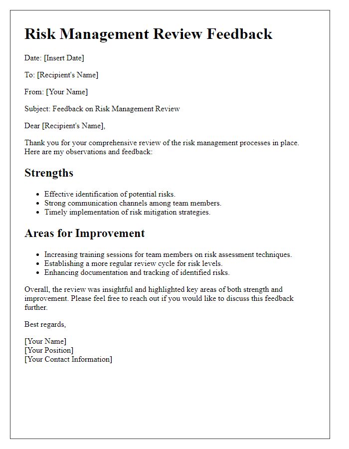 Letter template of risk management review feedback