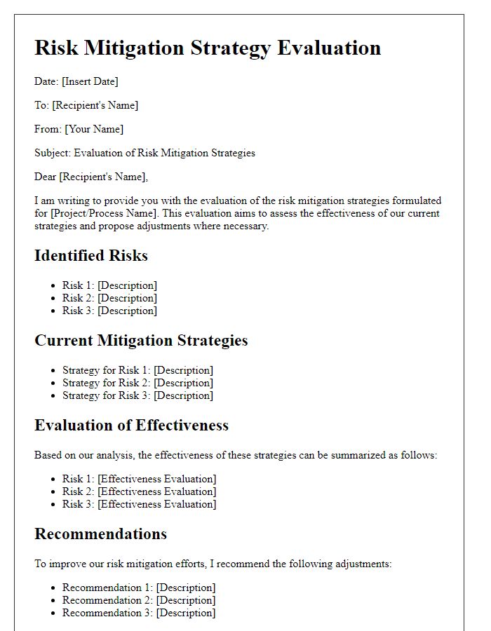 Letter template of risk mitigation strategy evaluation