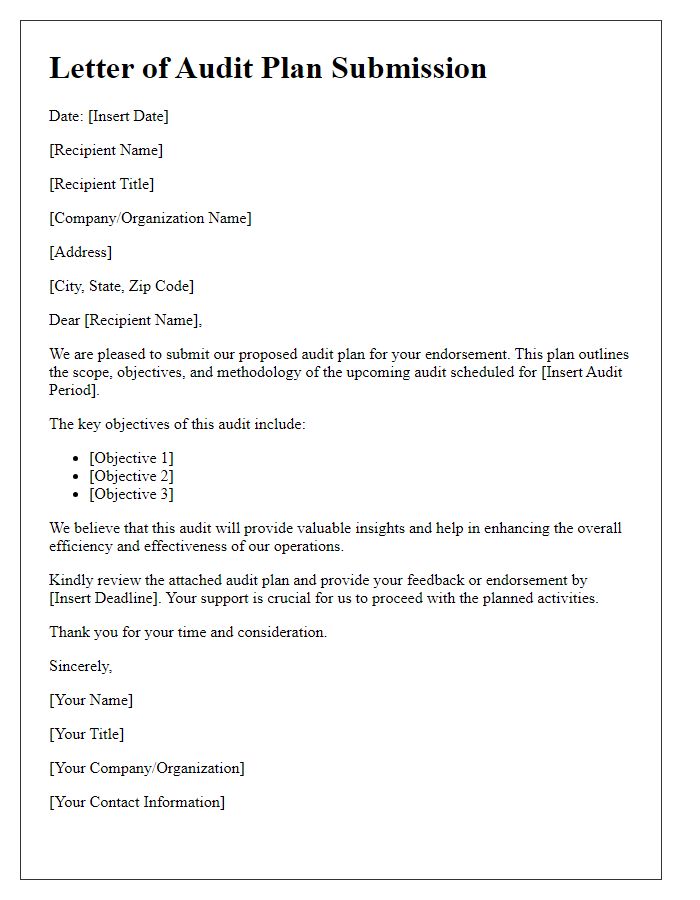 Letter template of audit plan submission for endorsement