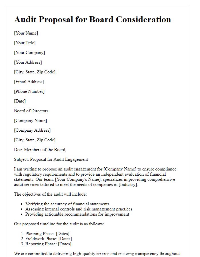 Letter template of audit proposal for board consideration