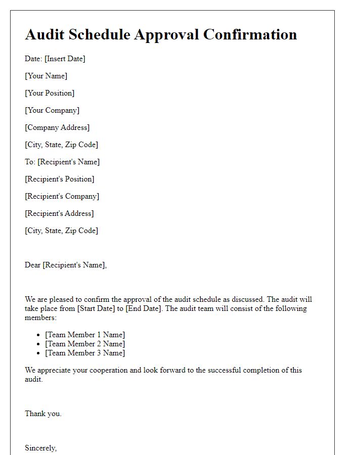 Letter template of audit schedule approval confirmation