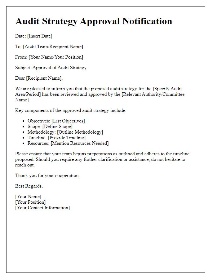 Letter template of audit strategy approval notification