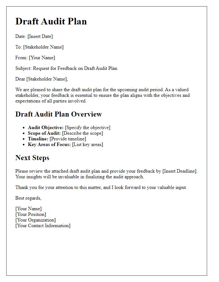 Letter template of draft audit plan for stakeholder feedback