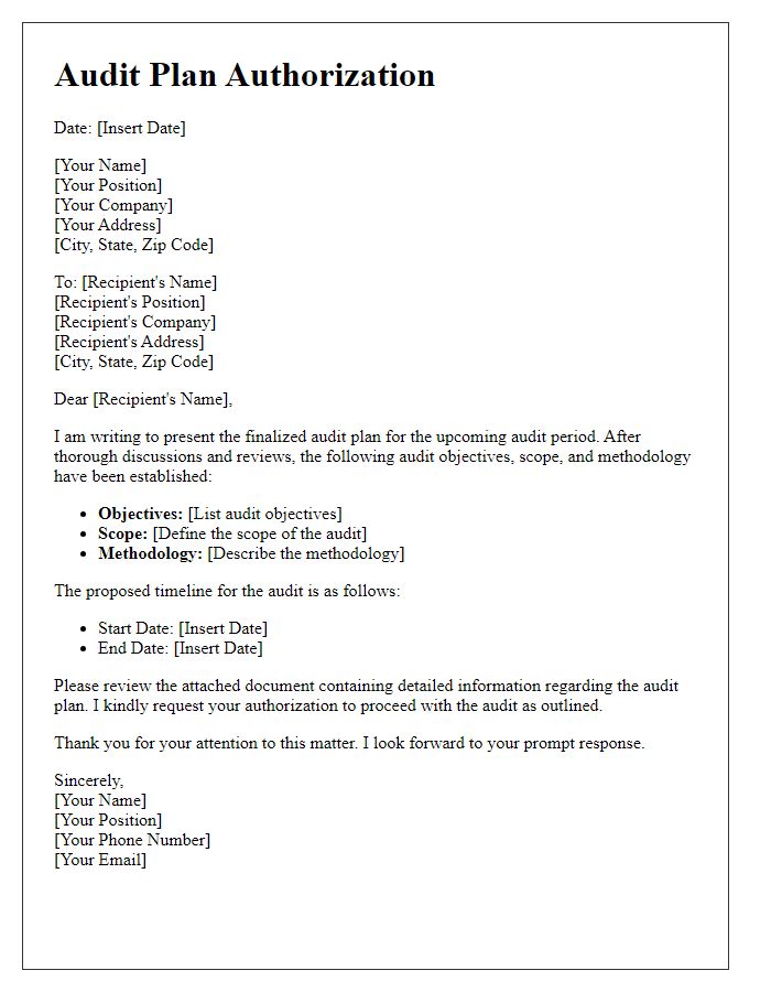 Letter template of finalized audit plan awaiting authorization