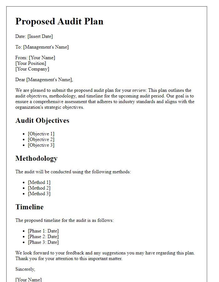 Letter template of proposed audit plan for management review