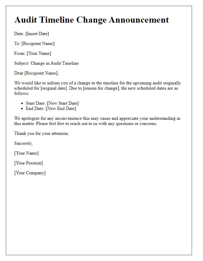 Letter template of audit timeline change announcement