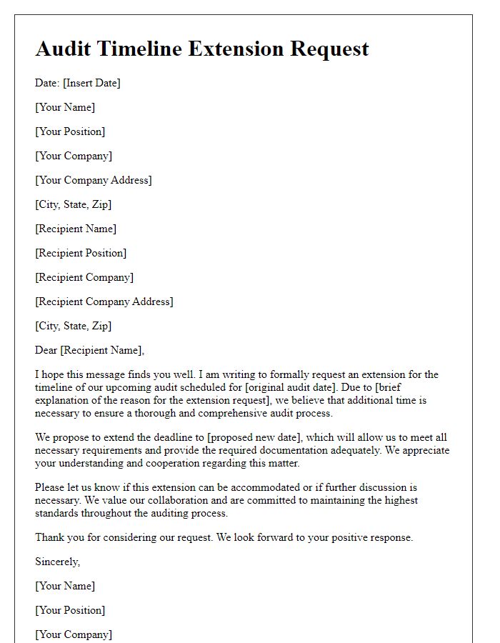 Letter template of audit timeline extension request