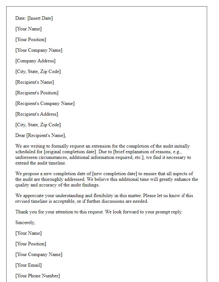 Letter template of extended timeframe for audit completion