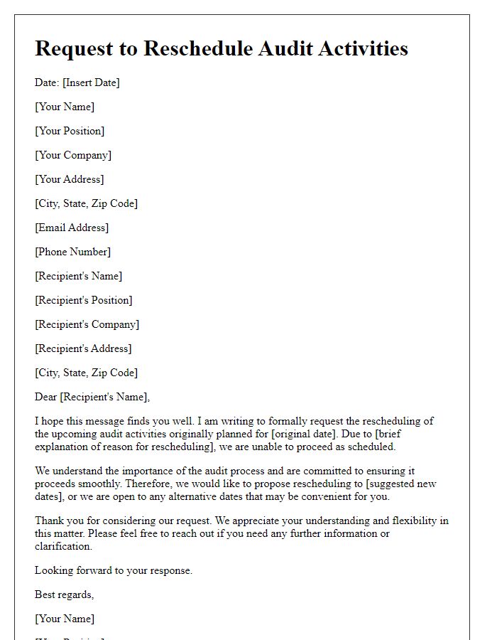 Letter template of request to reschedule audit activities