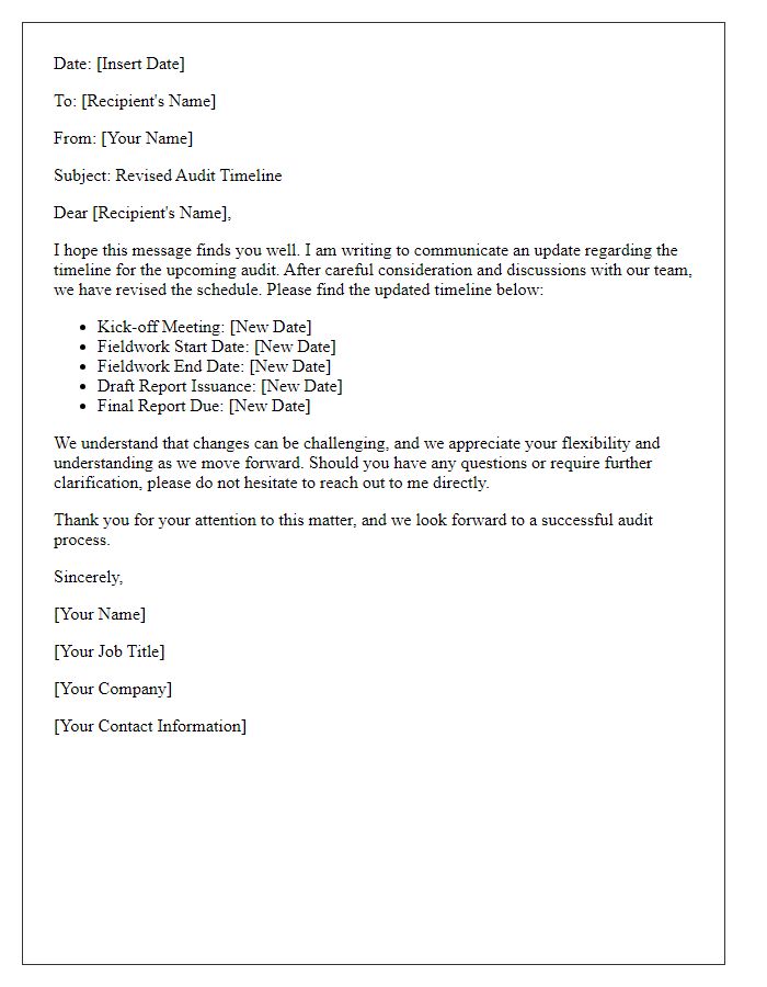 Letter template of revised audit timeline communication