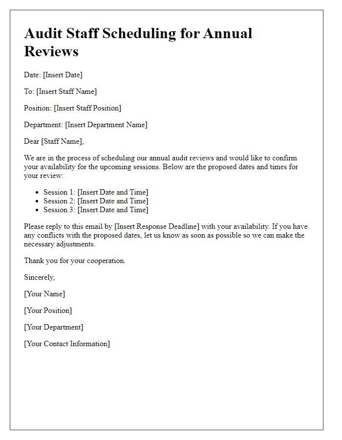 Letter template of audit staff scheduling for annual reviews