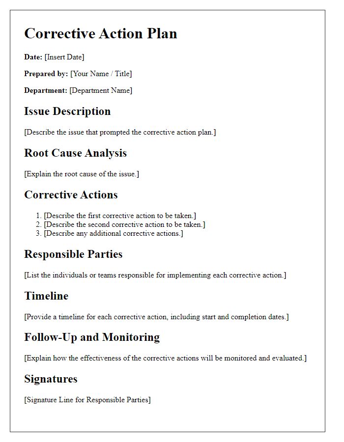 Letter template of corrective action plan details